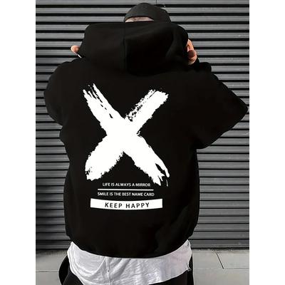 Men's Fashion Street Hip Hop Hoodie Letter Pattern Printed Drawstring Suitable for Spring and Autumn Casual Loose Sweatshirt
