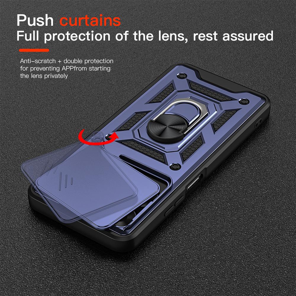 KEYSION Shockproof Armor Case for Realme Note 60 60X Slide Camera Protection Ring Stand Phone Back Cover for Realme Note 60X