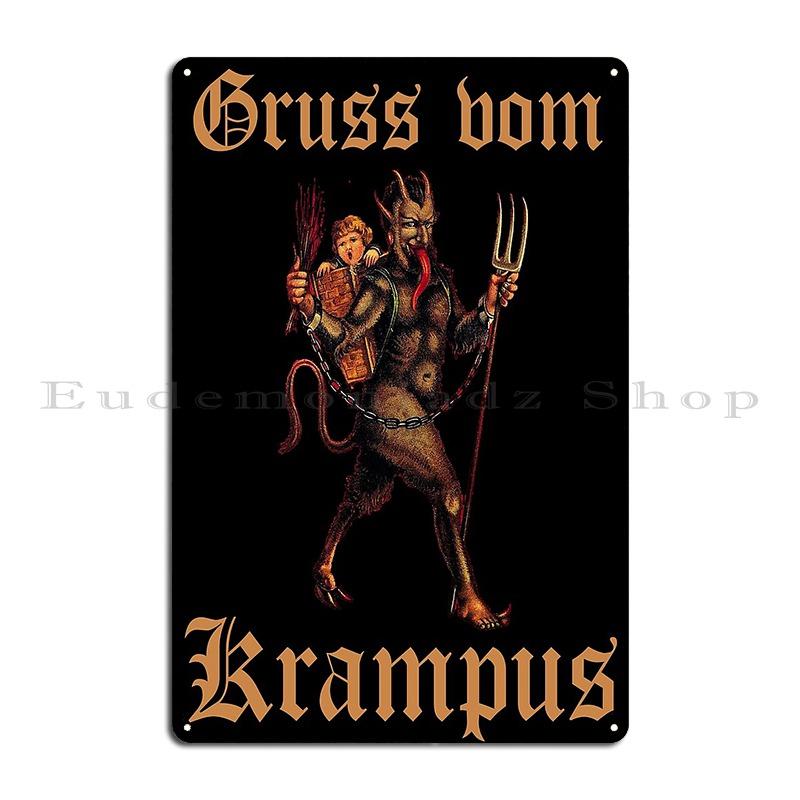 

Reto Vintage Krampus Child In Basket Gruss Vom Krampus Metal Signs Plates Design Decoration Personalized Classic Tin Sign Poster 20x30cm