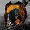 Men's Spring And Autumn Personality Retro Animal Wolf 3d Printed Round Neck Long Sleeve T-Shirt Casual Loose Breathable Jumper