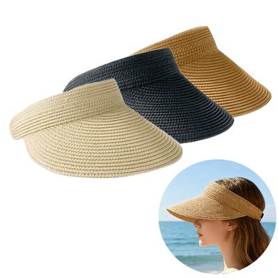 Neuer Frühjahrs-Sonnenhut für Damen für Outdoor-Reisen, Sonnenhut mit breiter Krempe und faltbarem Dach, Strandstrohhut