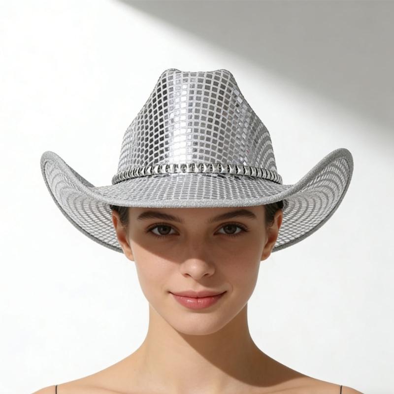 Shimmering Sequined Western Hat for Daily Wear and Themed Parties Comfortable Wear Costume Props Hat for Night Club