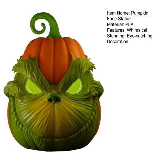 Halloween Pumpkin Face Statue Spooky 3D Printed Green Elf Pumpkin Figurine Collectible Christmas Ornament for Home Decor