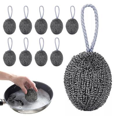 10Pcs Dishwashing Balls Stainless Steel Remove Grease Burnt Stains Heavy-duty Cleaning Ball Kitchen Scrubber