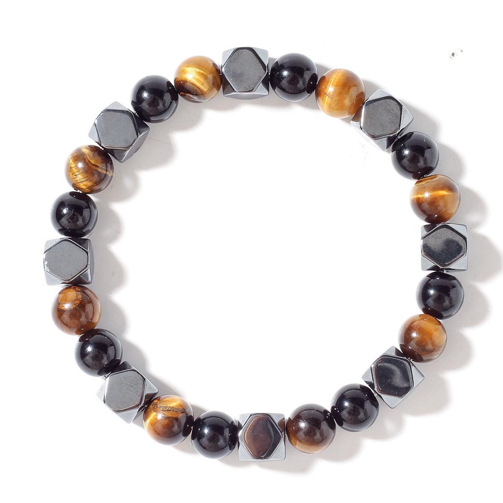 Festive Gifts Tiger Eye Black Onyx And Hematite Hexagonal Beaded Bracelet Bold Fashion Jewelry For Men Daily Wear Simple Versatile Accessory