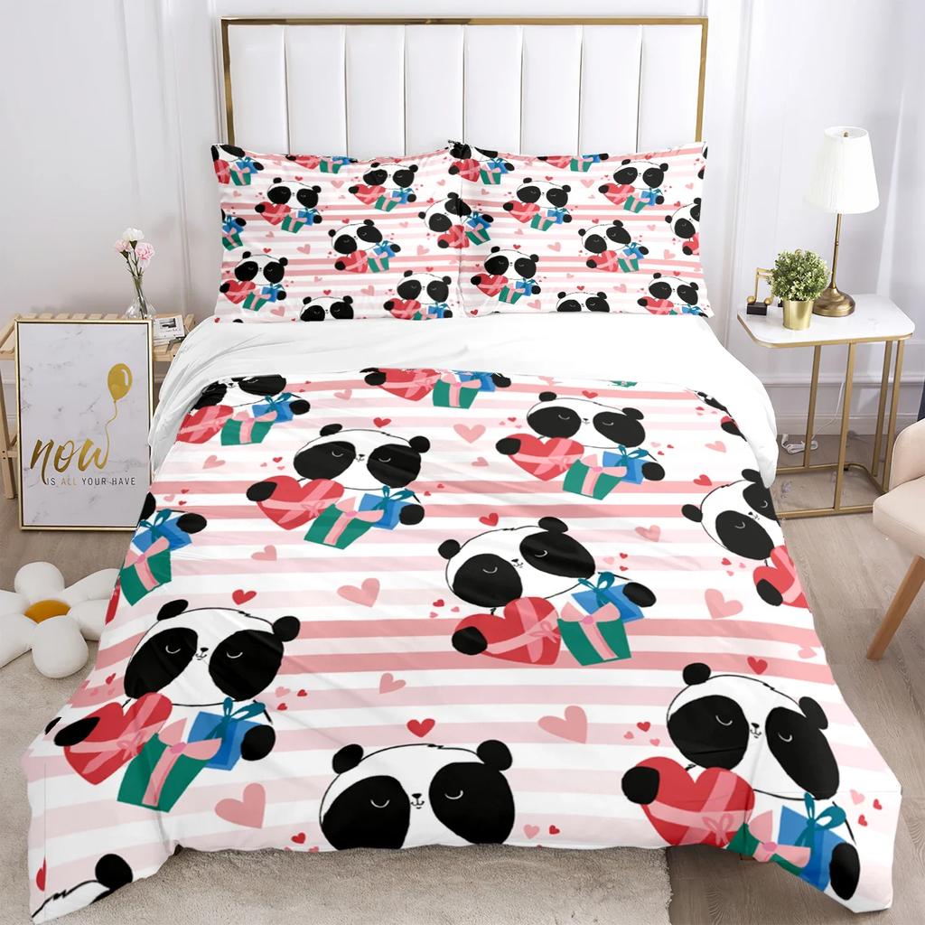 Cute Panda HD Print Polyester Bedding Set,Kids or Adults for Beds Quilt Cover Pillowcase Bedding Set,girl King Size Bedding Set