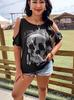 New Plus Size Gothic Skull 3D Print Casual Off-the-Shoulder Top