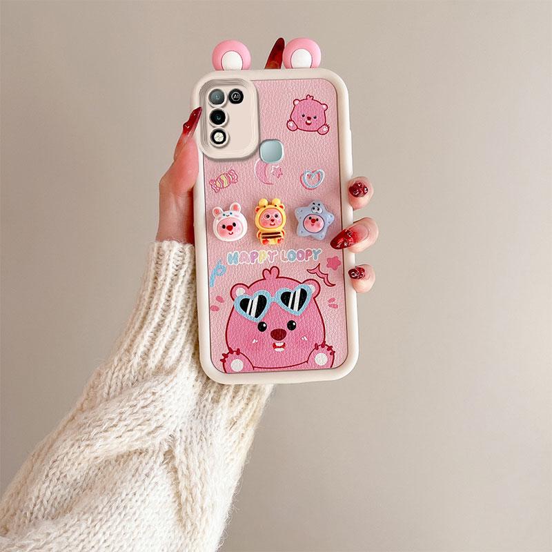 KEYSION Cute Ear 3D Cartoon Case for Infinix Hot 11 Play with Bracelet Soft Silicone Shockproof Phone Cover for Infinix Hot 10 9 Play