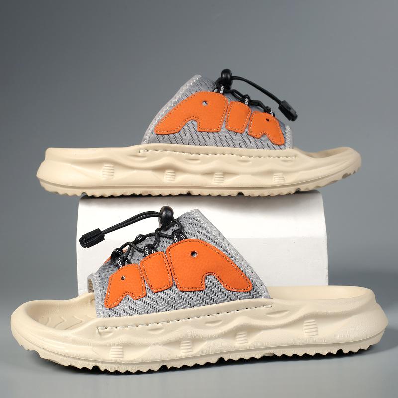 

Slippers men s Air tide brand summer non-slip outdoor sports thick sole heightening foreign trade beach high-end sandals 39 бежевий
