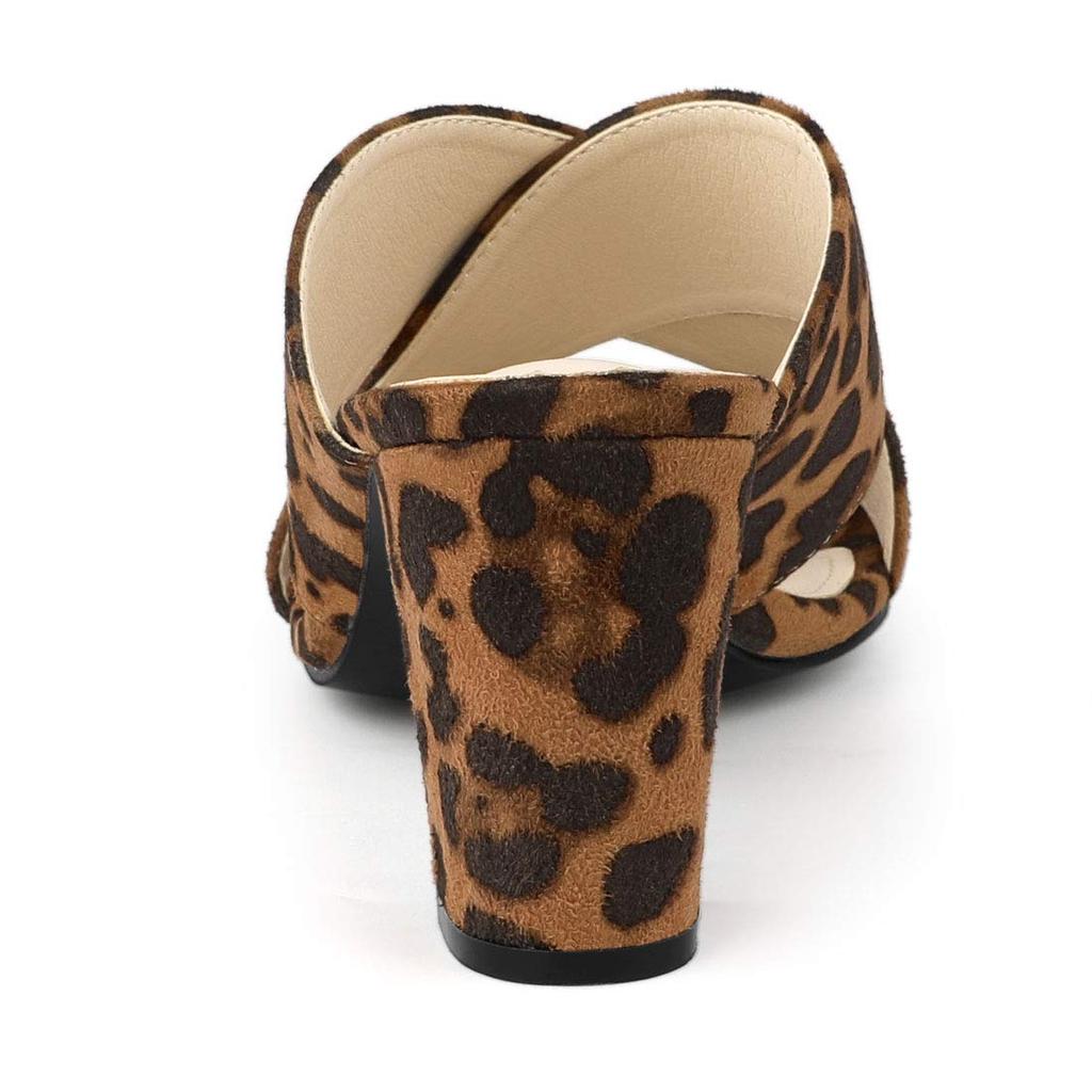 Allegra K Dam Sandaler med Öppen Tå och Blockklack, Leopardtryck, Storlek 27.0cm, Brun