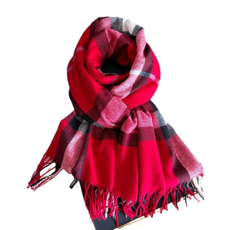 2024 Trendy Unisex Plaid Cashmere-Feel Tassel Shawl Snood Scarf for Autumn/Winter