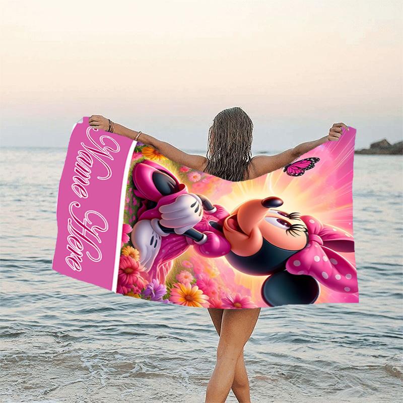 1pc Minnie7 Beach Towel with Custom Name, Beach/Swimming/Bath/Picnic/Camping Towel, Suitable for Seaside Beaches