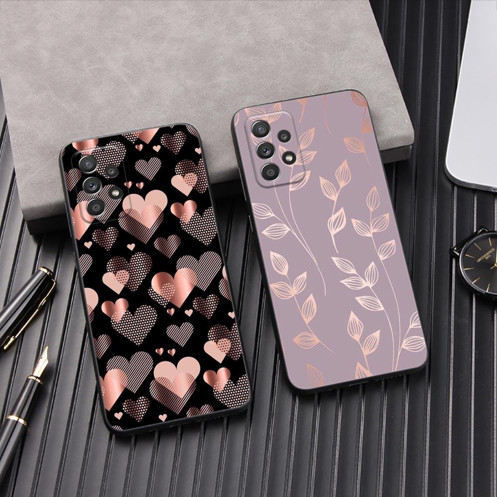 Pink Glitter Hearts Love Grass Leaf Phone Case For Samsung Galaxy A57 A56 A37 A55 A36 A26 A54 A52 A35 A34 A17 A16 A15 A07 Cover