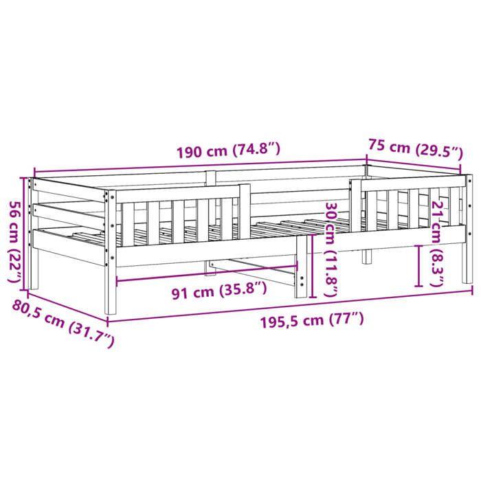 VidaXL Cadre de lit Blanc 75x190 cm Bois de pin massif, meuble de chambre à coucher, sommier, lit en bois, lit, lit simple 846983