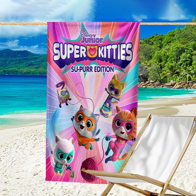 1pc Super Kitties Adventures1 Beach Towel, Beach and Seaside Swimming Pool Equipment, Fashion Pattern, Rectangular, Travel Essentials