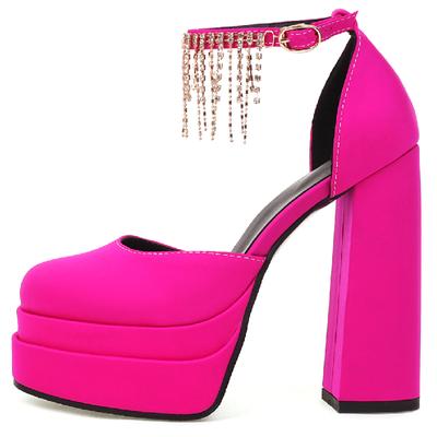 Fashion Large Size 48 Satin Women's Sandals Shoes Summer Luxury Sexy Thick High Heels Black Red Pink Platform Dance Pumps Shoes Lady
