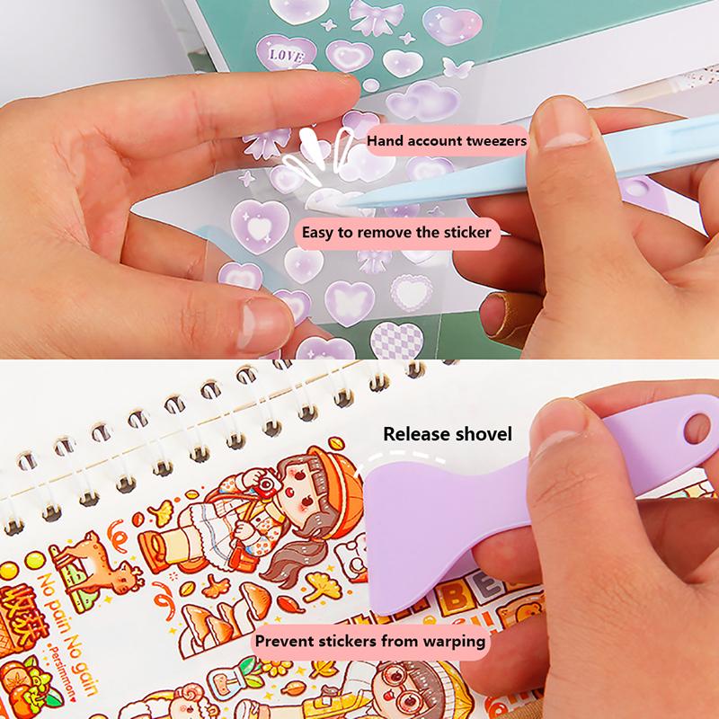 1 Set Cute Tweezer Scraper Multi-tools DIY Journal Album Scrapbook Sticker Hand Account Tools Plastic Students Stationery
