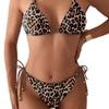 Women S Leopard Print Halter Tie Side Split Bikini Swimsuit
