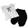 Summer Children Baby Girls Casual Fly Sleeve Bow Tops T-shirt+Short Pants Suits Costume Set