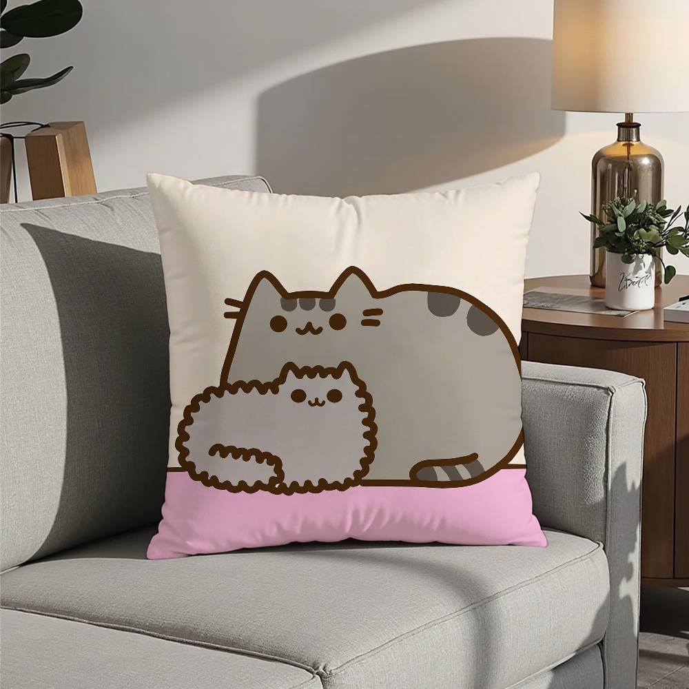 Kawaii P-Pusheen Cute cat Pillow Case Sofa Decorative Home Double-sided Printing Short Plush Cushion Pillow Cover Holiday Gift