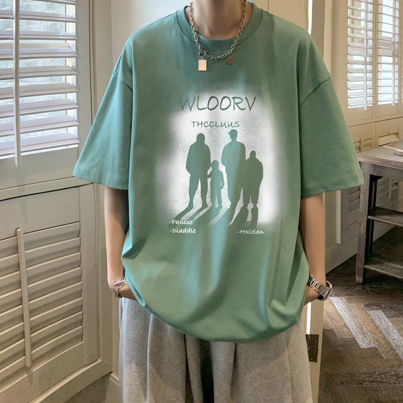 

Мужская трендовая вафельная футболка с коротким рукавом свободного кроя – Летний студенческий стиль, рукава длиной пять четвертей 5XL