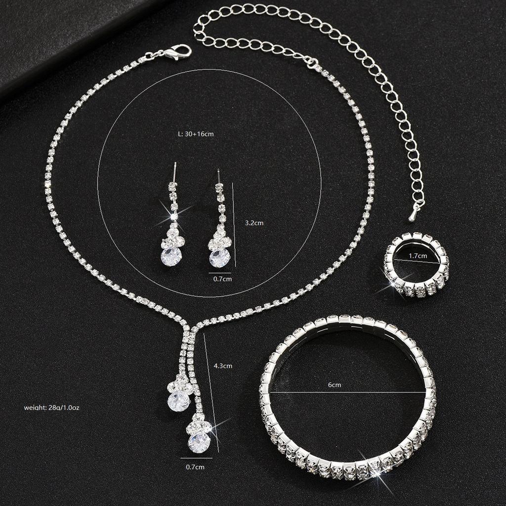 Wedding Accessories, Earrings, Necklaces, Bracelets, Rings, Four-Piece Wedding Dress Accessories, Light Luxury Zircon.
