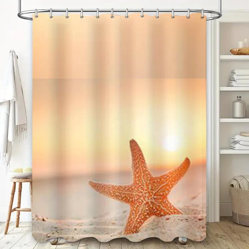 Beach Starfish Shower Curtain Set Rustic Bathroom Decor for Home