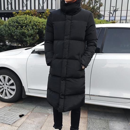 Men Jacket Hooded Solid Color Long Sleeve Coldproof Winter Thicken Cotton Padded