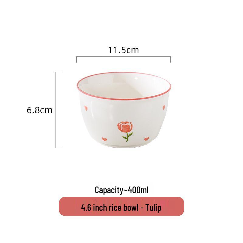 Tulip Underglaze Ceramic Bowl and Plate Set - Stylish Round Tableware