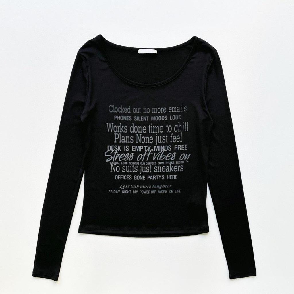 New Style American Spicy Girl Letter Print Sheer Long Sleeve T-shirt