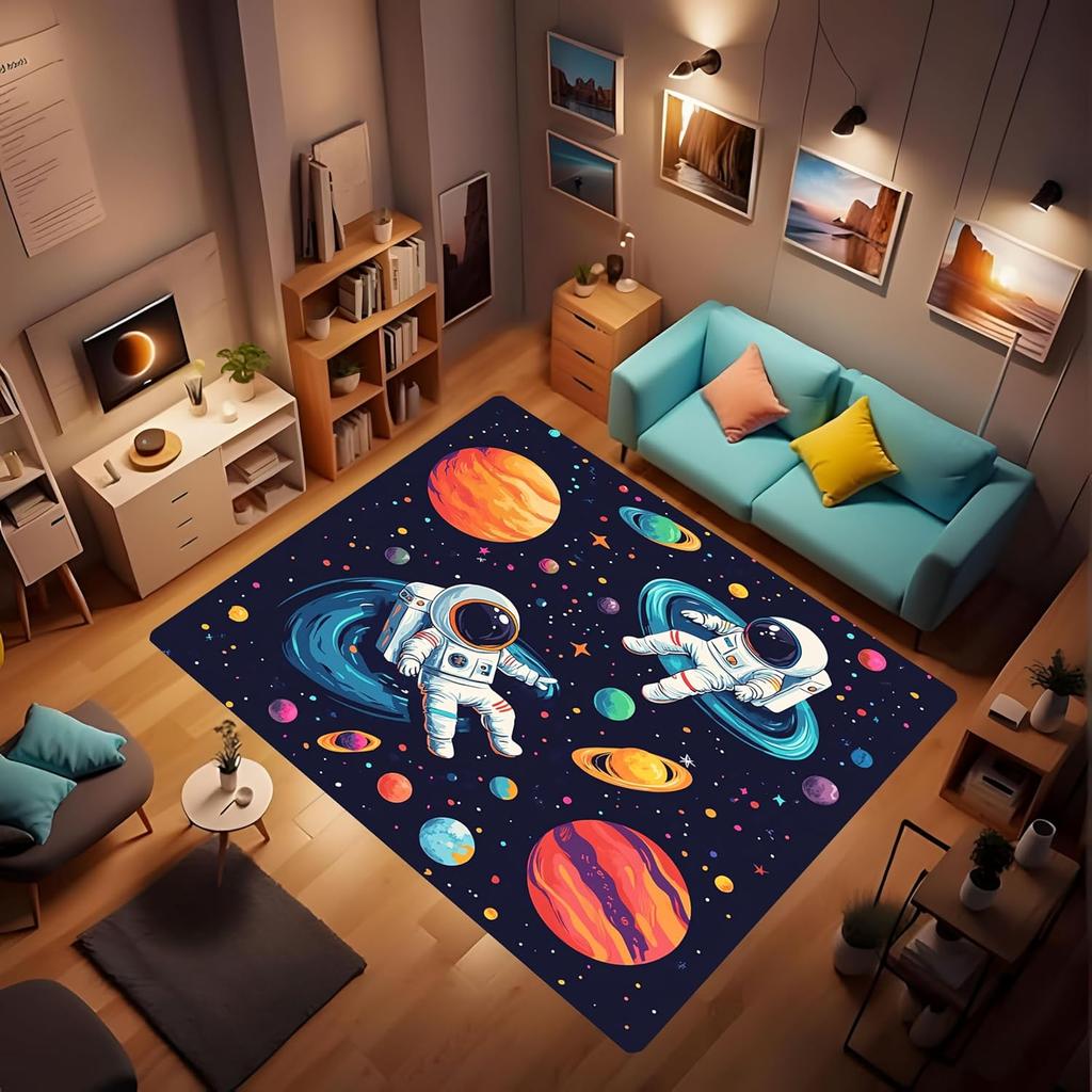 Astronaut Teppich Kinder Krabbelmatte Fußmatte Wohnzimmer Bereichsteppich Spielbereich Badezimmer Bodenmatte Bereichsteppich Yoga Wohnzimmer