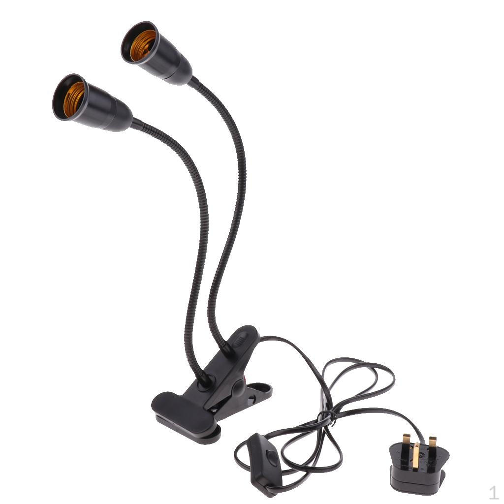UK 2-head Flexible Clip LED Light Lamp Bulb Holder Socket Converter