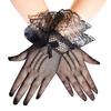 Women's Short Lace Gloves Sheer Mesh Tulle Wrist Length Gloves with Bow Wedding Bridal Fishnet Gloves Opera Tea Party Accessory
