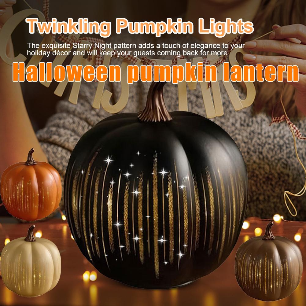 Glowing Halloween Pumpki Night Pumpkins Twinkle LED Light Sparkling Starry Night Glass Pumpkin Halloween Decor for Witch Party
