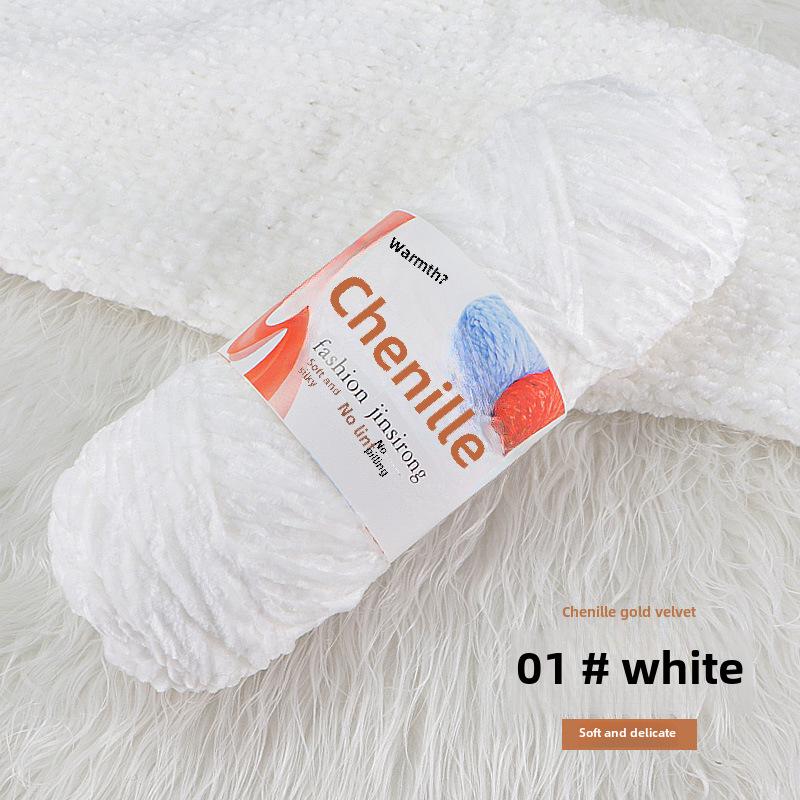 Chenille Gold Velvet Knit Scarf, Hat, Crochet Slippers, Doll Wool DIY Knitting Kit