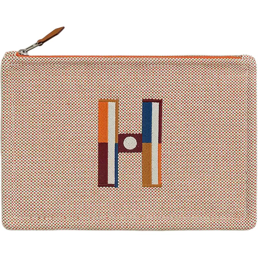 

Hermes Corner 23 Silver Buckle Embroidered Pattern Cotton Travel Storage Bag Small Size Unisex Bags Orange Light-Gray Brown H103752M02 Orange & Light Taupe