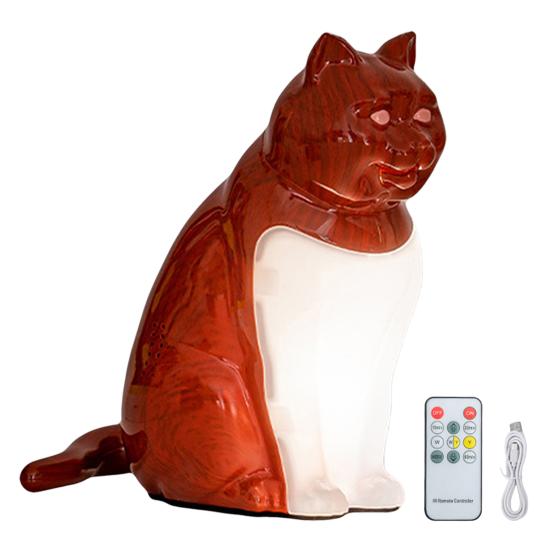 Cat-Shaped Night Light with Aromatherapy Bedside Table Lamp with Sound Function Rechargeable Soft Warm Glow Decorative Figurine Gift for Home Office