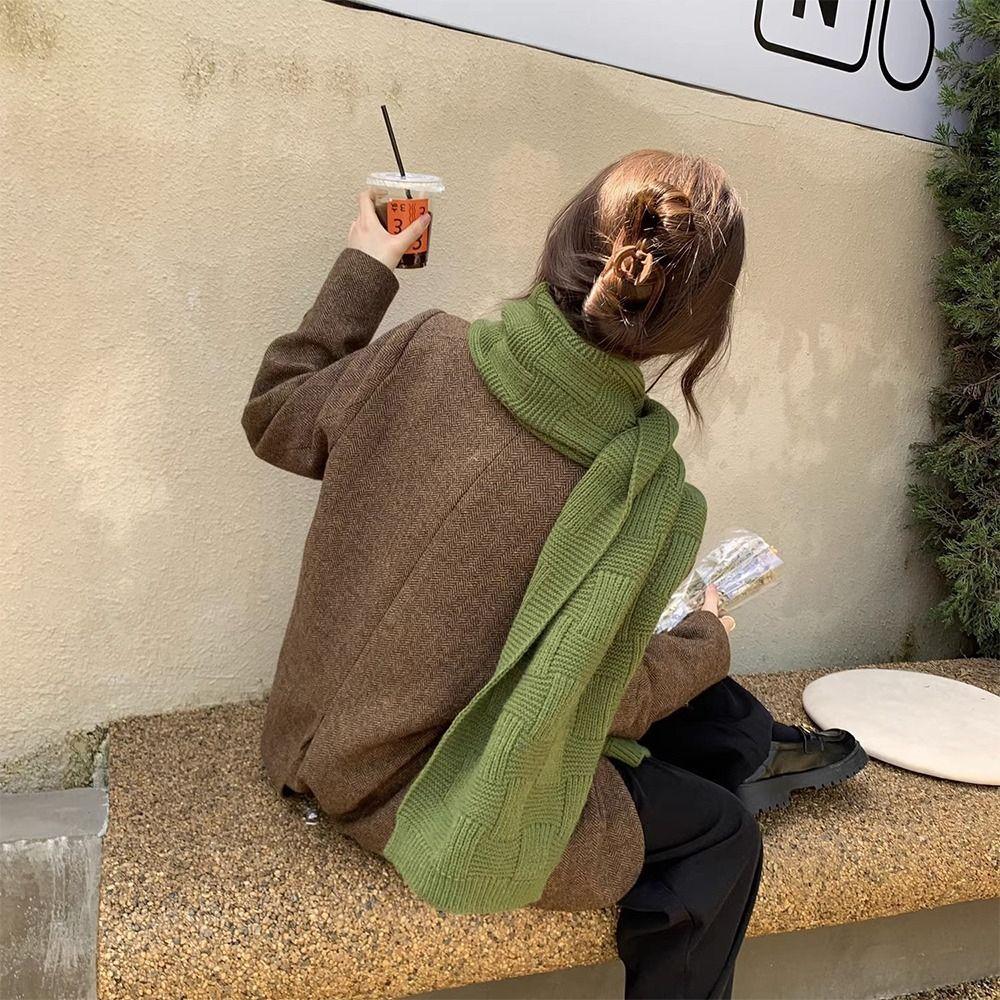 Windproof Knitted Warm Scarf Thickened Solid Color Versatile Scarf Neck Warmer Imitation Cashmere Winter Ladies Shawl