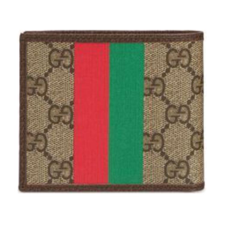 Gucci Vintage Logo Print Kurzes Falt-Canvas- und Lederportemonnaie Herrenportemonnaie Ebenholzbraun 671652-US7EC-9396
