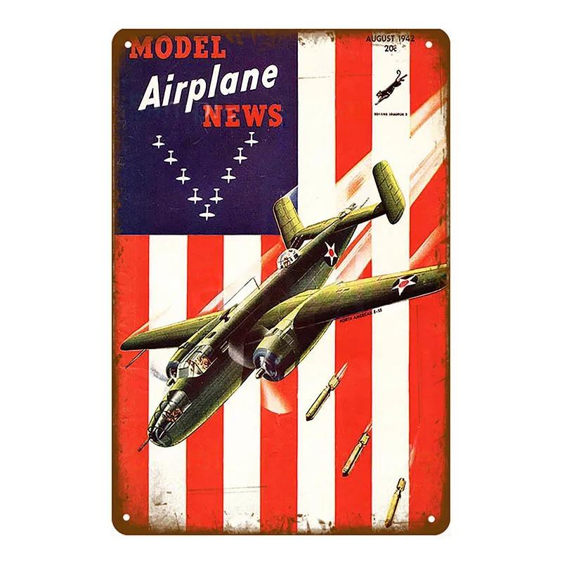Vintage Airplane Metal Signs Fighter Jet Plane Posters Retro Aircraft Plate Metal Plaque Painting Living Room Home Wall Decor