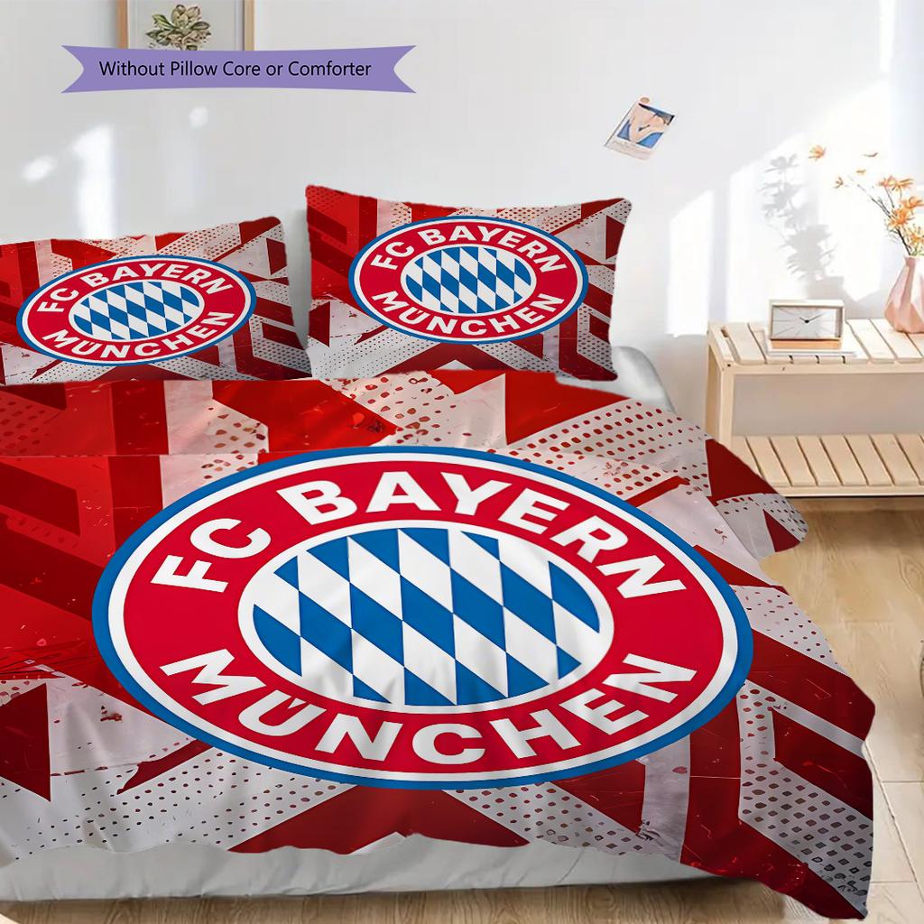 FC Bayern München Muster Bettwäsche Steppdecke Set Bettbezug Kissenbezug Heimdekoration Geburtstagsgeschenk (1 Bettbezug + 2 Kissenbezüge, ohne Füllung)