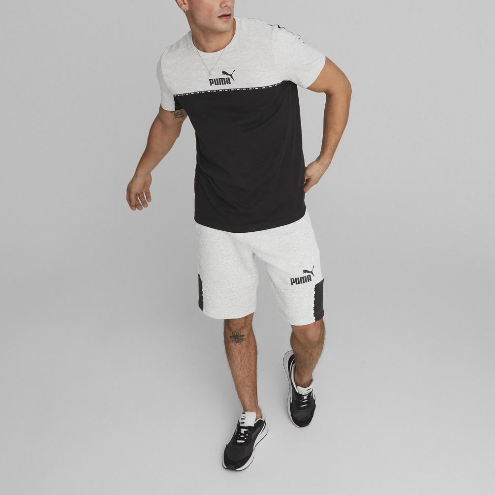 Puma Fashion Color Block Breathable Sweat-Absorbing Short Sleeve T-Shirt Men Tops Light-Mixed-Gray 673341-04