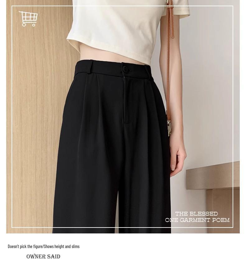 Plus Size Women's Black Drape Wide-Leg Trousers - Summer Casual Fit for Pear-Shaped Bodies