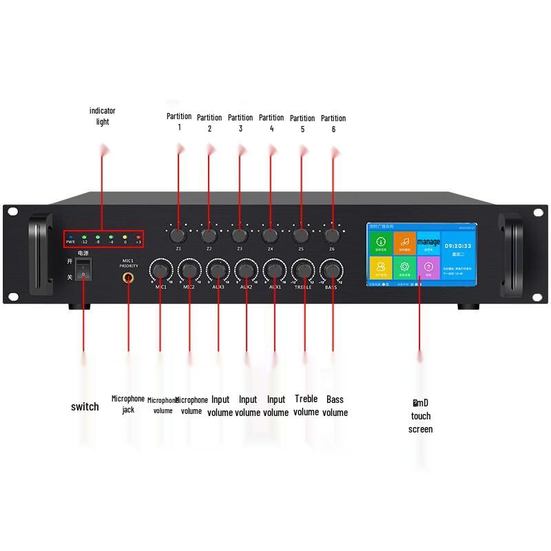 Lingsheng Professional PA System with 200W Amplifier and 4 Wall Speakers CN plug (adapter included)