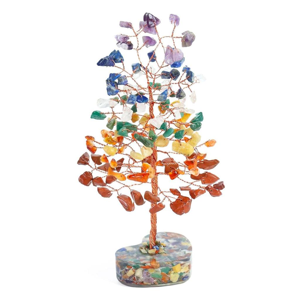 7 Chakra Gemstone Bonsai Tree with Orgone Heart Base – Feng Shui Showpiece for Positive Energy