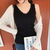 Modal Cotton V-Neck Lace Trim Ribbed Tank Top - Slim-Fit Versatile Camisole for Spring/Summer