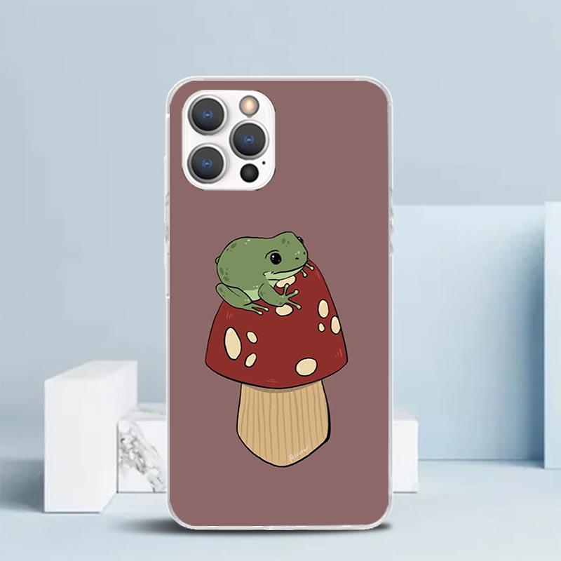 Cottagecore Frog Mushroom Kawaii Phone Case For IPhone 16 17 Air 16E 15 14 Plus 13 Mini 12 11 Pro Max 7 8 + SE 2020 Soft TPU Bac