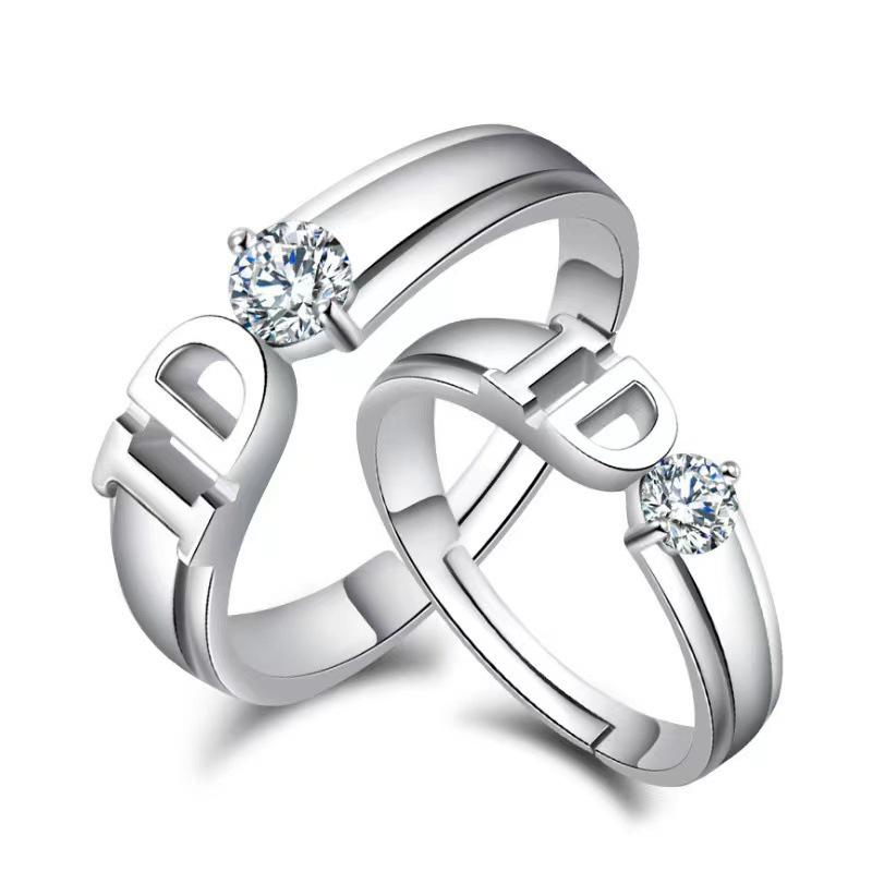 Korean Style Zircon Couple Rings: Elegant, Versatile, Adjustable Crown Design for Men and Women