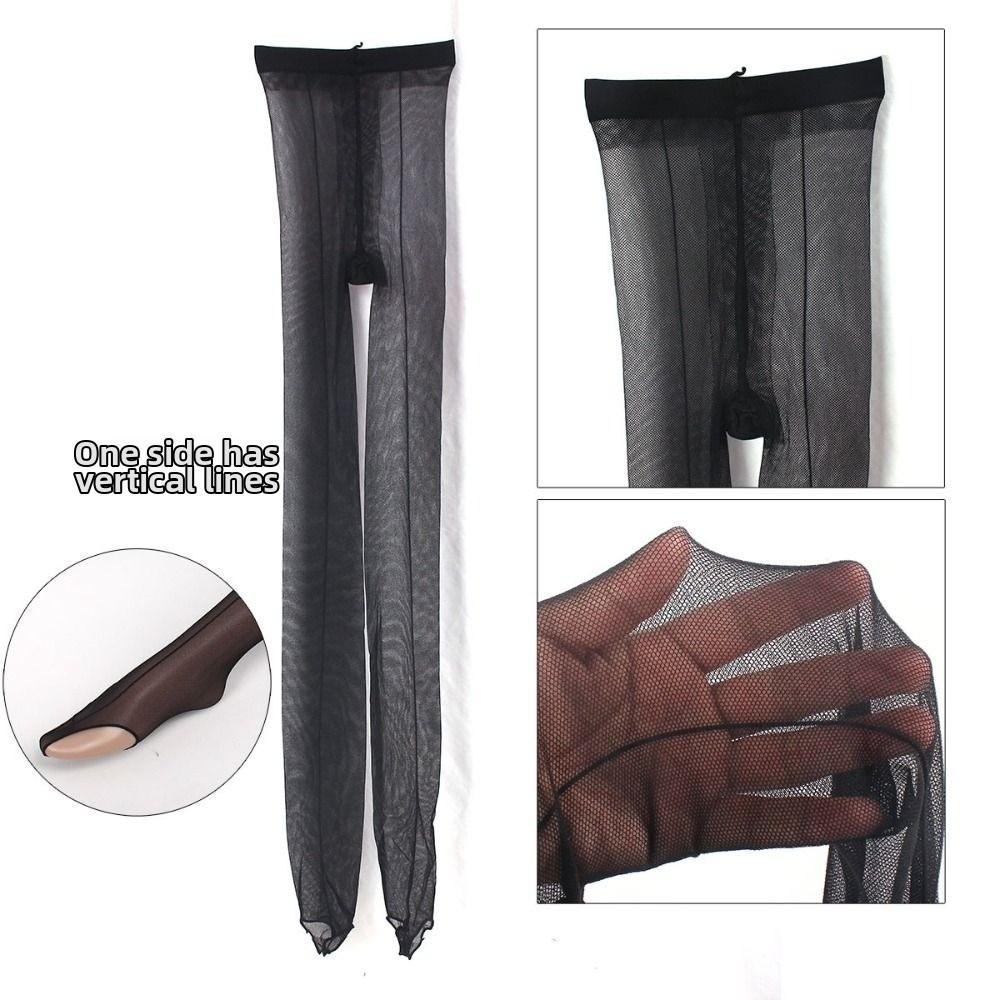New Perspective Vertical Line Pantyhose Elasticity High Waist Hollow Out Tights Asymmetry Leggings Women