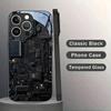 Black Cool Circuit Board Pattern Glass Phone Case For iPhone 17 Pro Max 16 15 14 13 12 11 Pro 16E 17Air 7 8 Plus XR XS X Cover